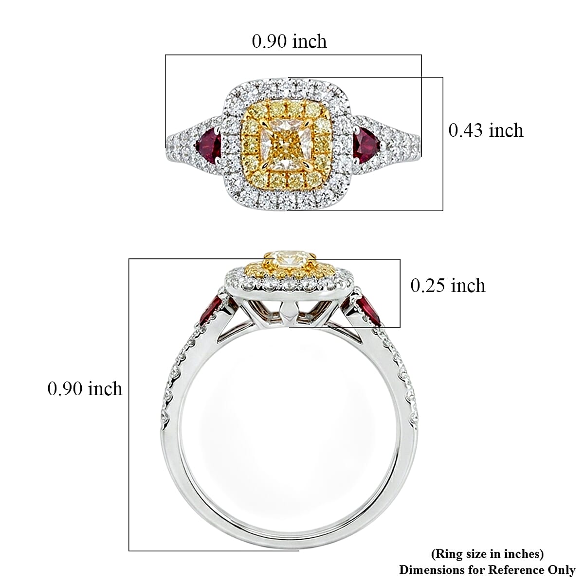 Modani Natural Yellow and White Diamond VS1, Ruby 1.37 ctw Ring in 14K White and Yellow Gold (Size 8.0)