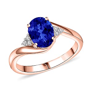AAAA Tanzanite and Diamond I1 2.10 ctw Ring in 14K Rose Gold (Size 5.0) 4.20 Grams