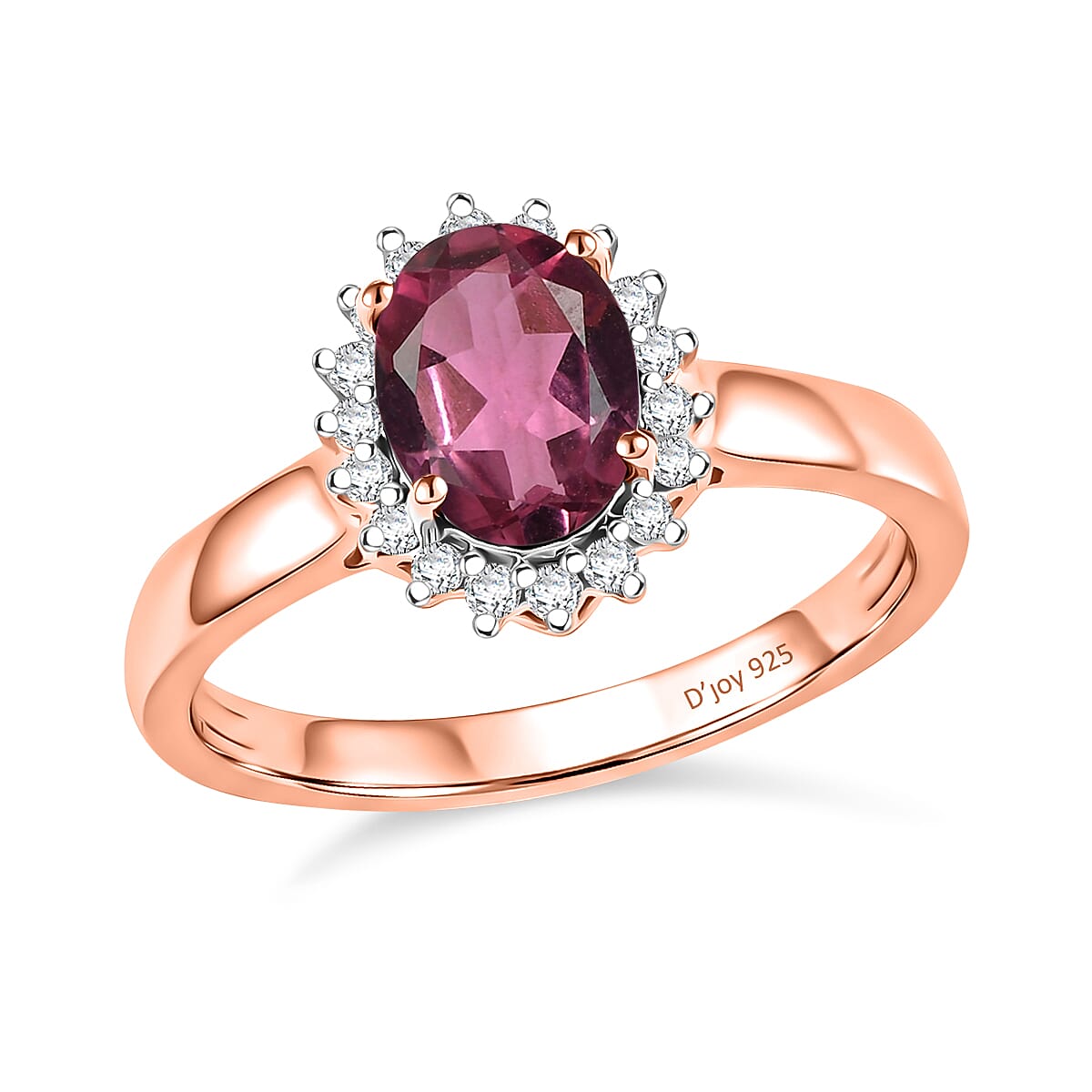 D'Joy Premium Ouro Fino Rubellite and Diamond 1.65 ctw Ring in 18K Vermeil Rose Gold Over Sterling Silver (Size 4.0)