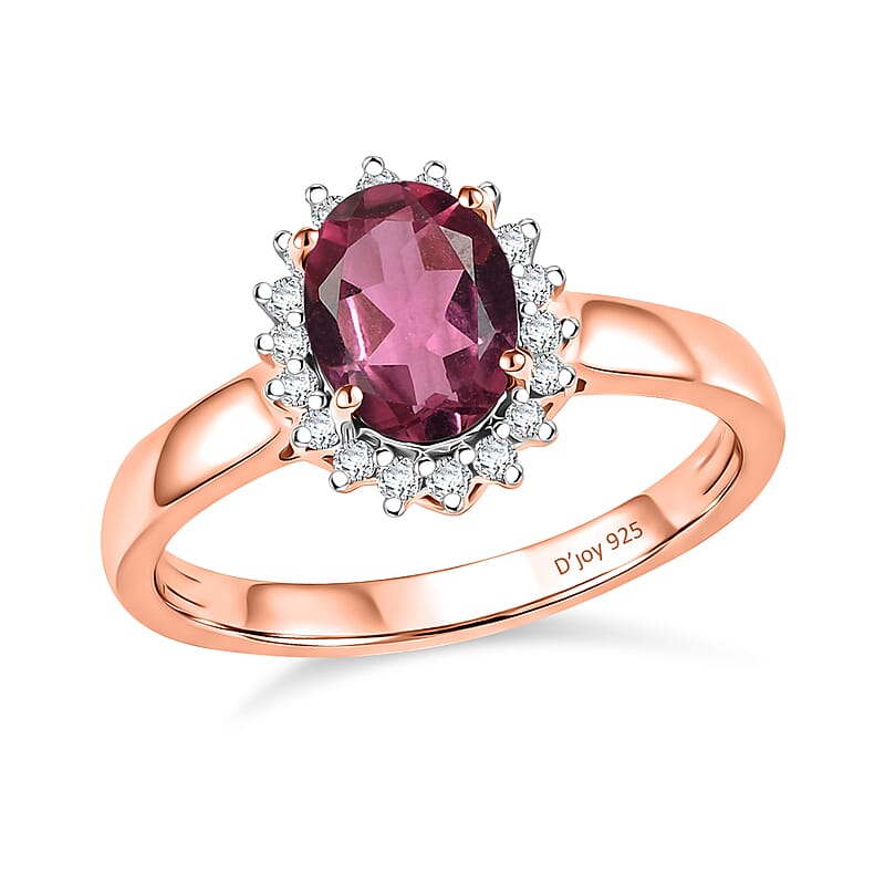 D'Joy Premium Ouro Fino Rubellite and Diamond 1.65 ctw Ring in 18K Vermeil Rose Gold Over Sterling Silver (Size 4.0)