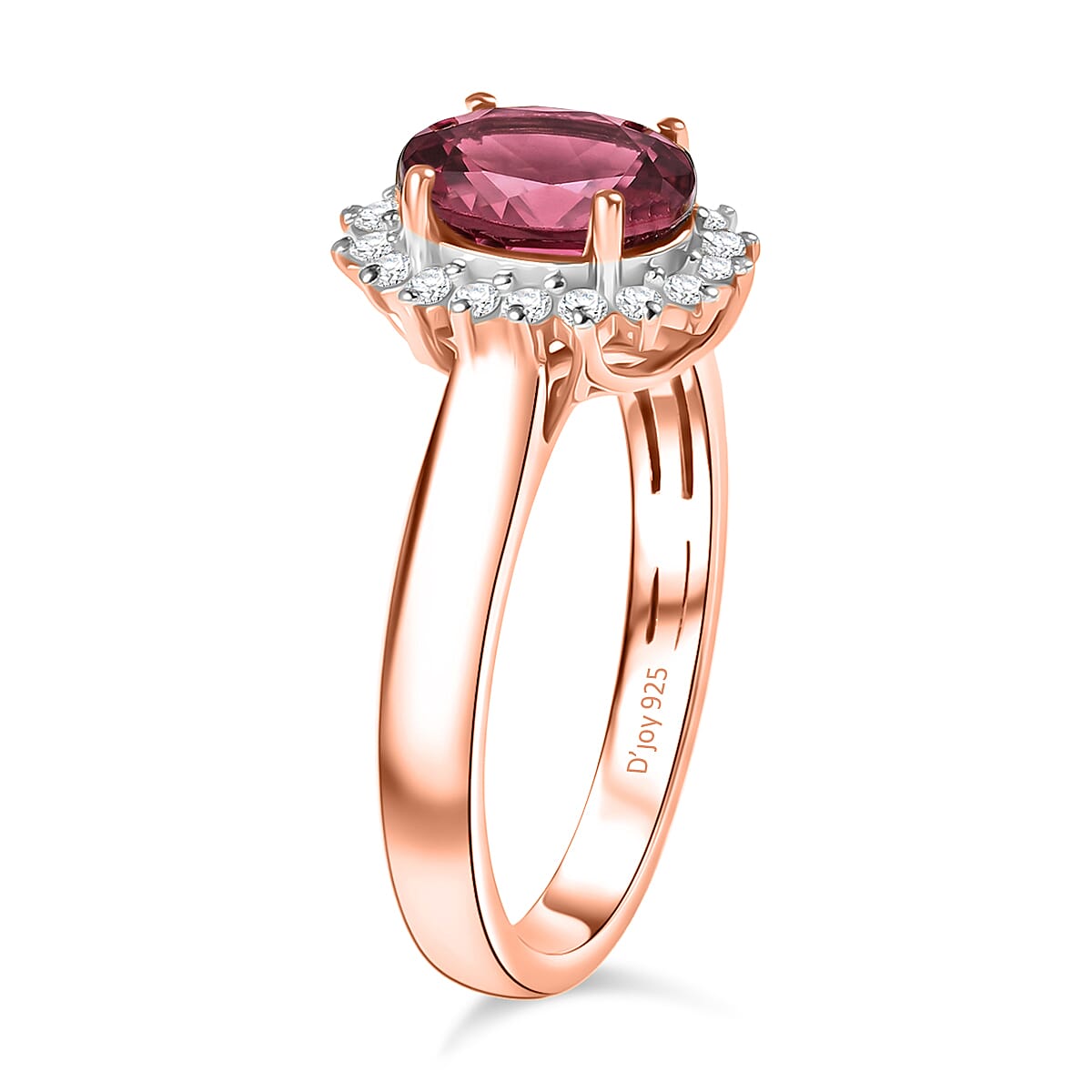 D'Joy Premium Ouro Fino Rubellite and Diamond 1.65 ctw Ring in 18K Vermeil Rose Gold Over Sterling Silver (Size 4.0)