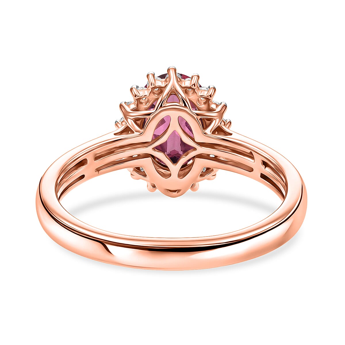 D'Joy Premium Ouro Fino Rubellite and Diamond 1.65 ctw Ring in 18K Vermeil Rose Gold Over Sterling Silver (Size 4.0)
