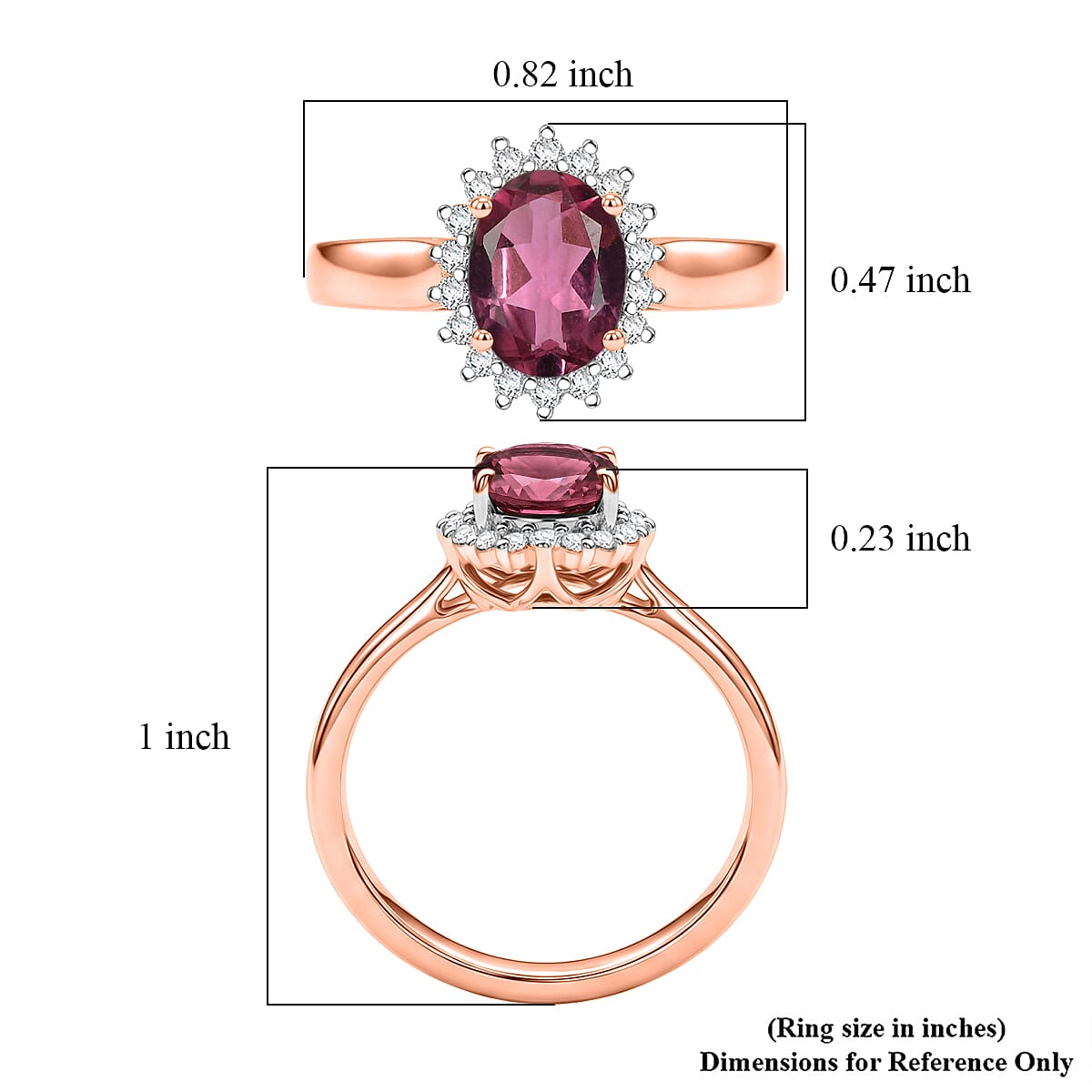 D'Joy Premium Ouro Fino Rubellite and Diamond 1.65 ctw Ring in 18K Vermeil Rose Gold Over Sterling Silver (Size 4.0)