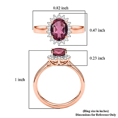 D'Joy Premium Ouro Fino Rubellite and Diamond 1.65 ctw Ring in 18K Vermeil Rose Gold Over Sterling Silver (Size 4.0)