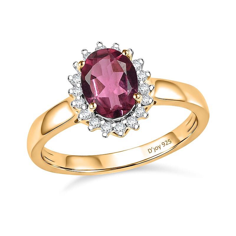 D'Joy Premium Ouro Fino Rubellite and Diamond 1.65 ctw Ring in 18K Vermeil Yellow Gold Over Sterling Silver (Size 4.0)