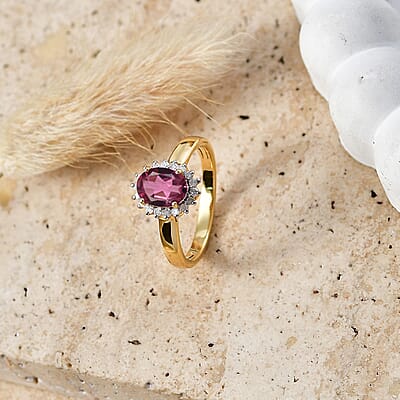 D'Joy Premium Ouro Fino Rubellite and Diamond 1.65 ctw Ring in 18K Vermeil Yellow Gold Over Sterling Silver (Size 4.0)