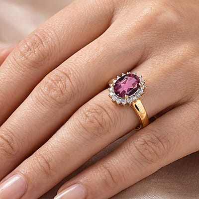 D'Joy Premium Ouro Fino Rubellite and Diamond 1.65 ctw Ring in 18K Vermeil Yellow Gold Over Sterling Silver (Size 4.0)