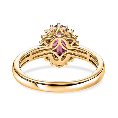 D'Joy Premium Ouro Fino Rubellite and Diamond 1.65 ctw Ring in 18K Vermeil Yellow Gold Over Sterling Silver (Size 4.0)