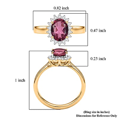 D'Joy Premium Ouro Fino Rubellite and Diamond 1.65 ctw Ring in 18K Vermeil Yellow Gold Over Sterling Silver (Size 4.0)
