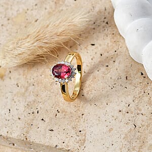 D'Joy Premium Ouro Fino Rubellite, Diamond (0.18 cts) Ring in 18K Vermeil YG Over Sterling Silver (Size 10.0) 1.70 ctw