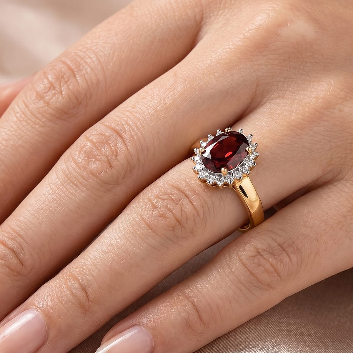 D'Joy Premium Ouro Fino Rubellite and Diamond 1.70 ctw Ring in 18K Vermeil Yellow Gold Over Sterling Silver (Size 7.5) image number 2