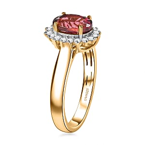 D'Joy Premium Ouro Fino Rubellite, Diamond (0.18 cts) Ring in 18K Vermeil YG Over Sterling Silver (Size 10.0) 1.70 ctw