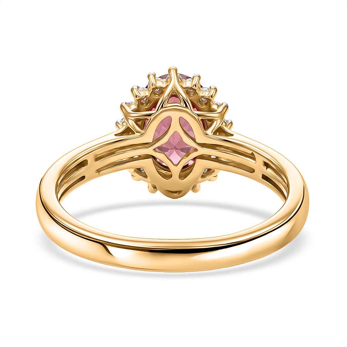 D'Joy Premium Ouro Fino Rubellite and Diamond 1.70 ctw Ring in 18K Vermeil Yellow Gold Over Sterling Silver (Size 7.5) image number 4