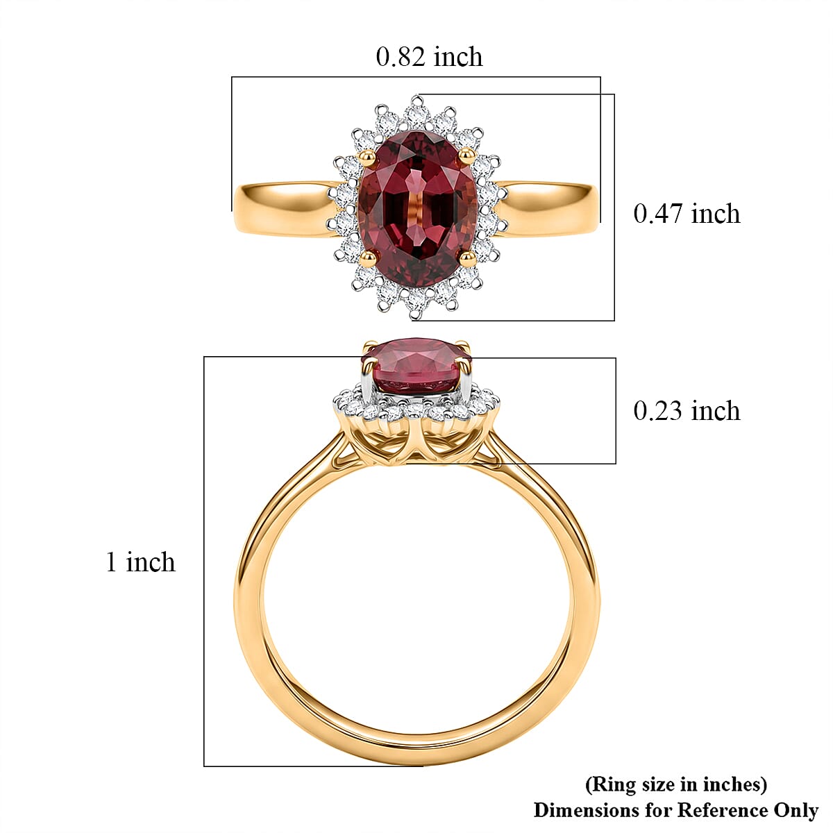 D'Joy Premium Ouro Fino Rubellite and Diamond 1.70 ctw Ring in 18K Vermeil Yellow Gold Over Sterling Silver (Size 7.5)