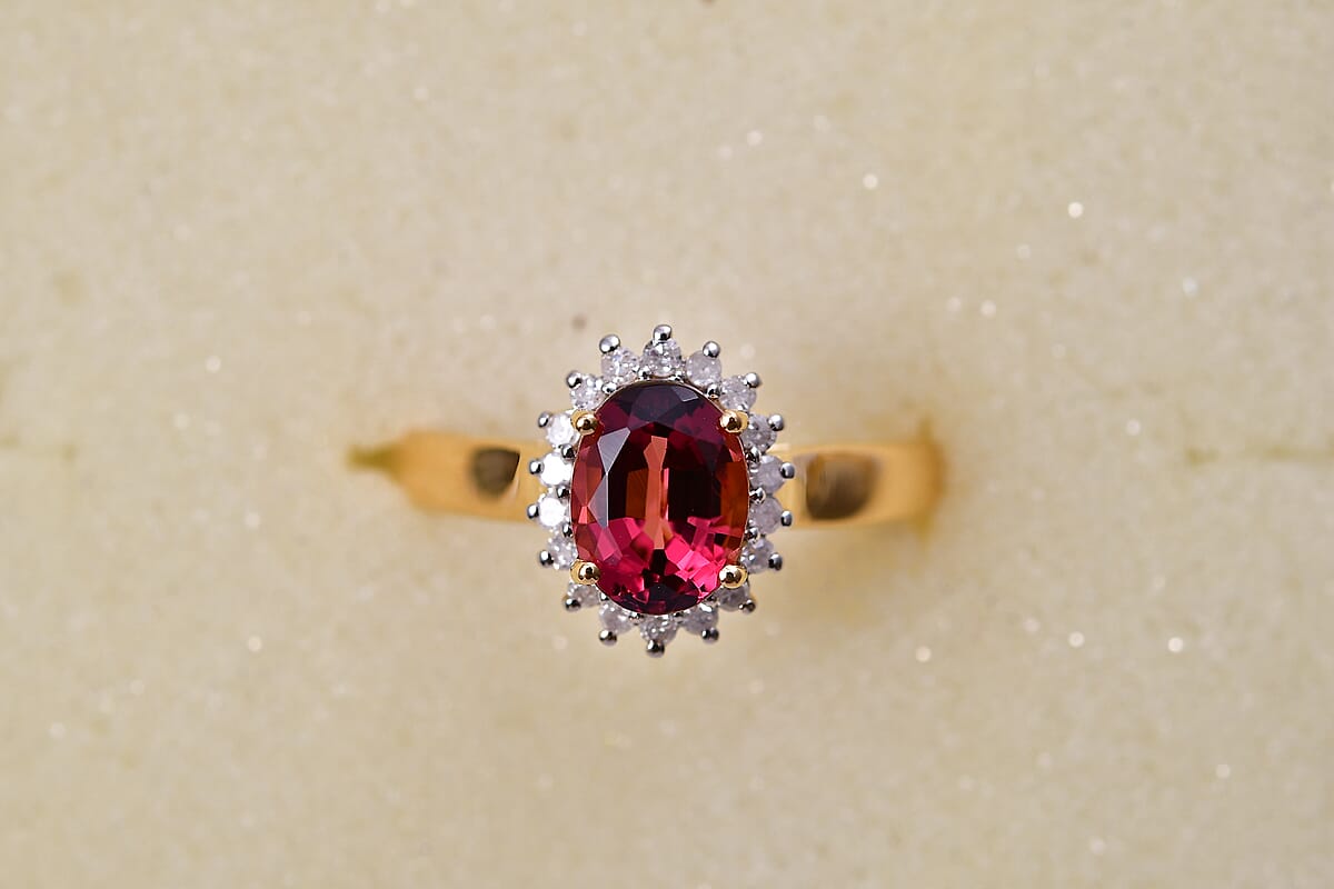 D'Joy Premium Ouro Fino Rubellite and Diamond 1.70 ctw Ring in 18K Vermeil Yellow Gold Over Sterling Silver (Size 7.5) image number 6
