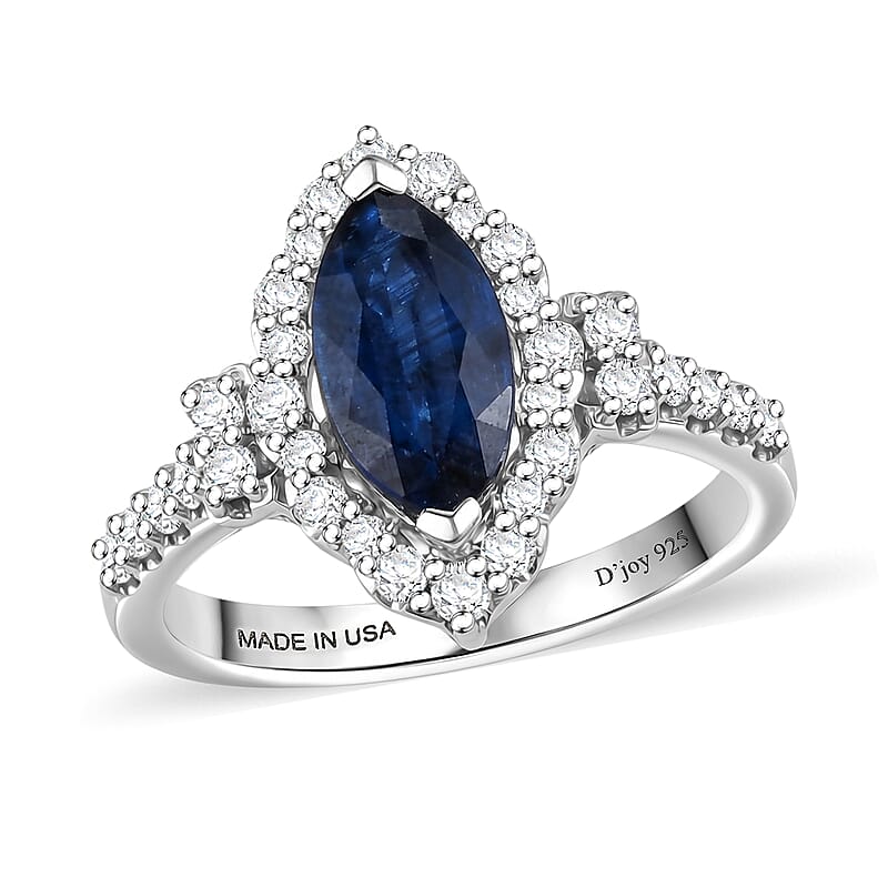 Certified & Appraised D'Joy Premium Kashmir Kyanite and Moissanite 3.10 ctw Ring in Rhodium Over Sterling Silver (Size  6.0)