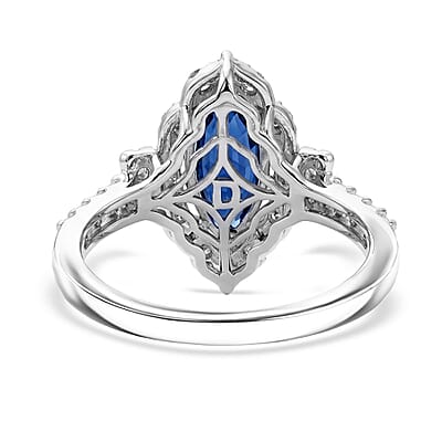 Certified & Appraised D'Joy Premium Kashmir Kyanite and Moissanite 3.10 ctw Ring in Rhodium Over Sterling Silver (Size  6.0)