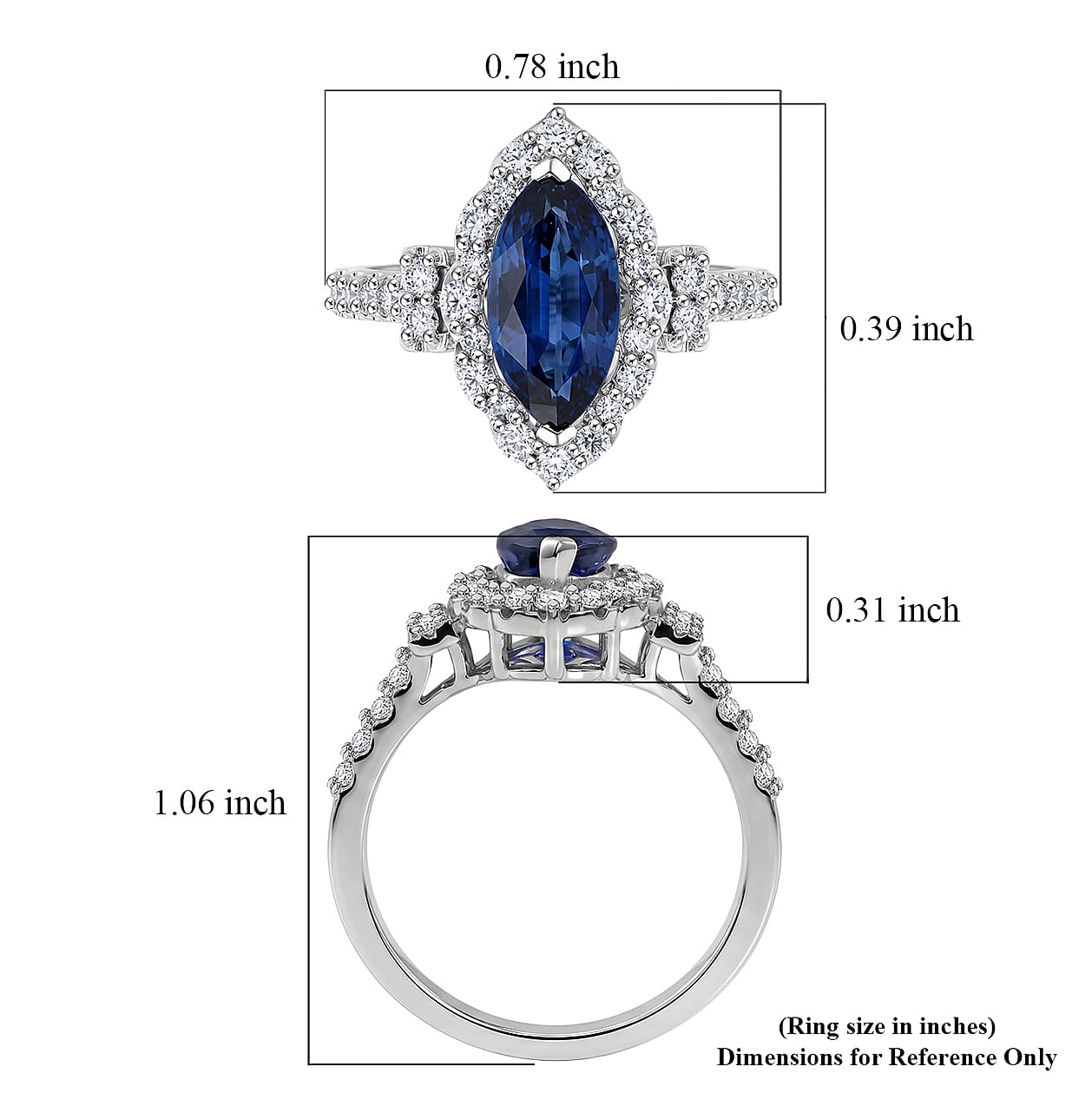 Certified & Appraised D'Joy Premium Kashmir Kyanite and Moissanite 3.10 ctw Ring in Rhodium Over Sterling Silver (Size  6.0)