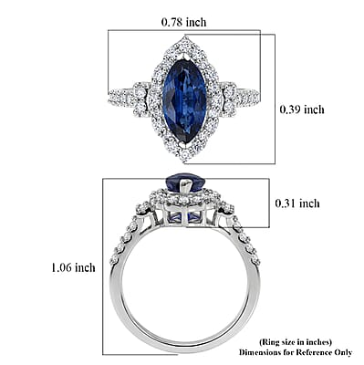 Certified & Appraised D'Joy Premium Kashmir Kyanite and Moissanite 3.10 ctw Ring in Rhodium Over Sterling Silver (Size  6.0)