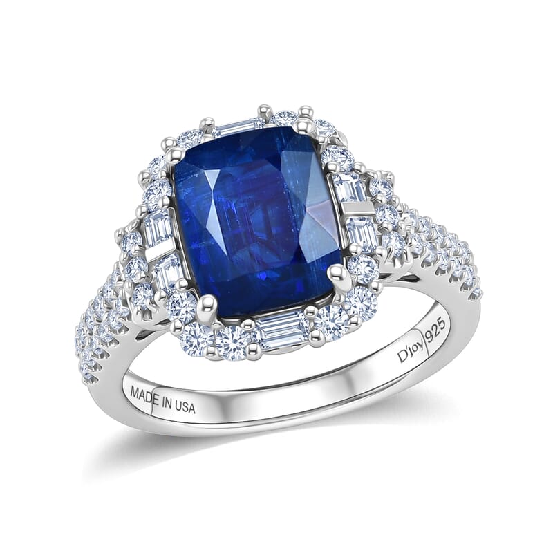 D'Joy Premium Kashmir Kyanite and Moissanite 4.70 ctw Ring in Rhodium Over Sterling Silver (Size 6.0)