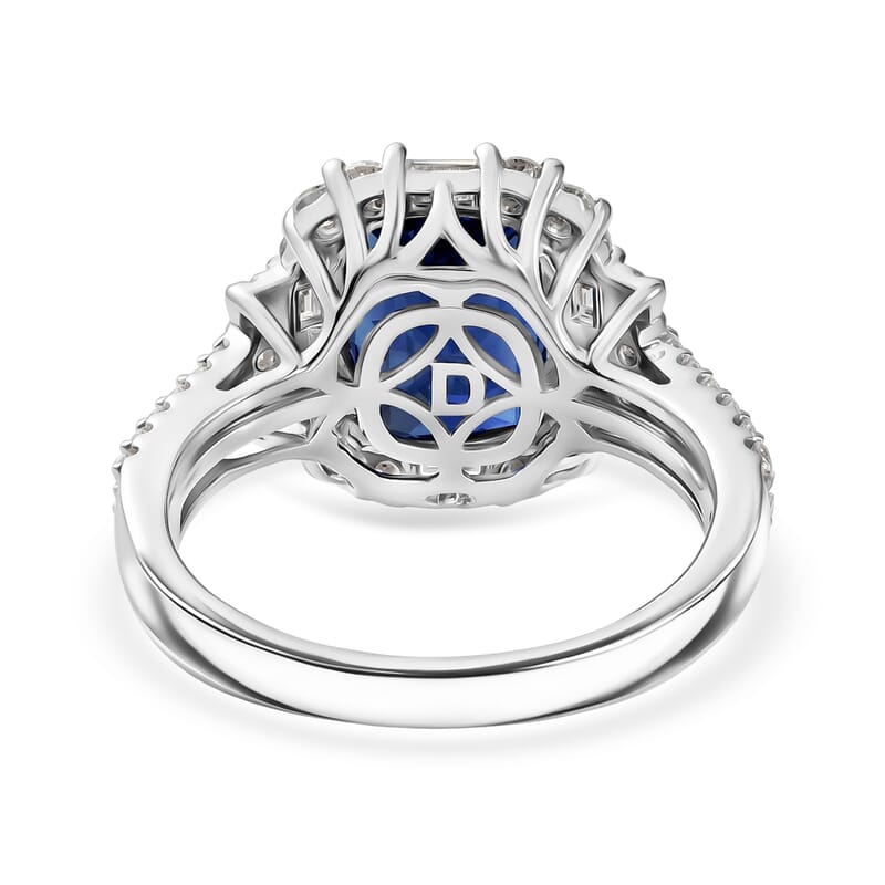 D'Joy Premium Kashmir Kyanite and Moissanite 4.70 ctw Ring in Rhodium Over Sterling Silver (Size 6.0)