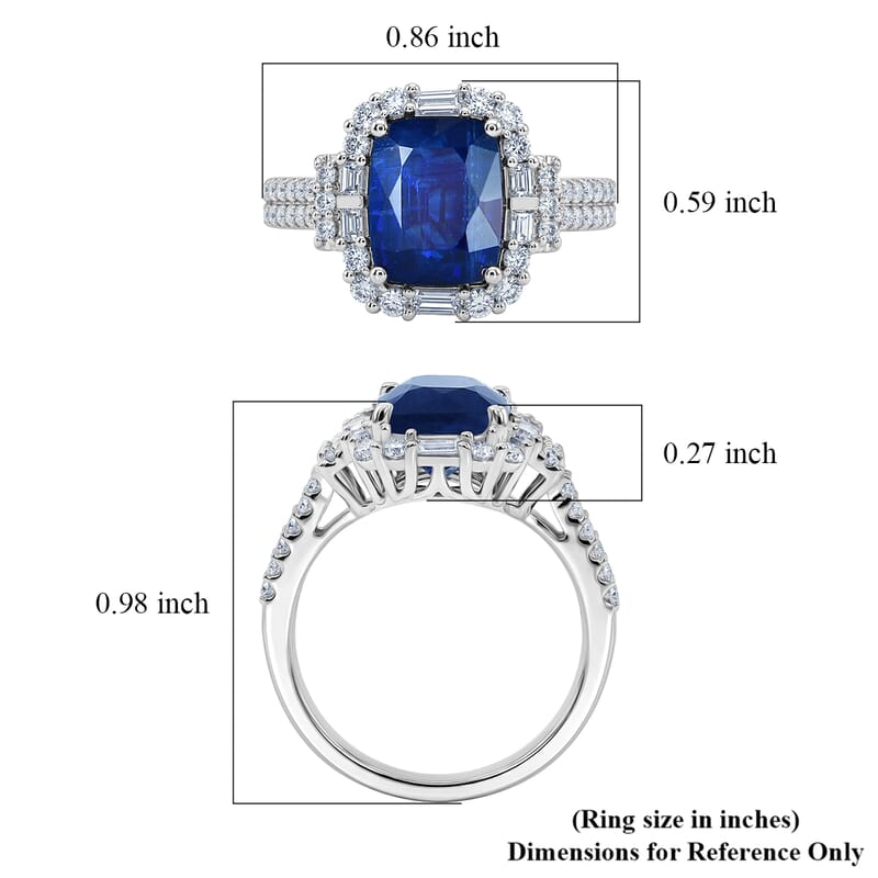 D'Joy Premium Kashmir Kyanite and Moissanite 4.70 ctw Ring in Rhodium Over Sterling Silver (Size 6.0)