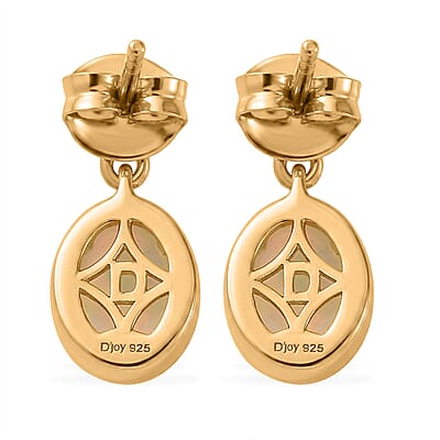 D'Joy AAA Ethiopian Welo Opal 1.90 ctw and Freshwater Pearl Earrings in 18K Yellow Gold Over Sterling Silver