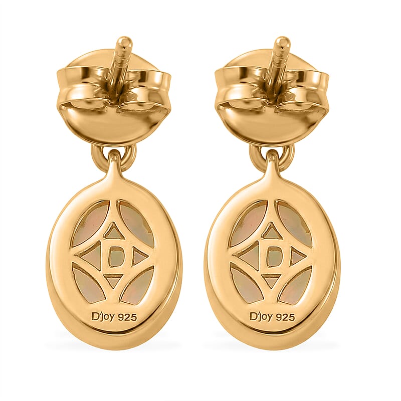 D'Joy AAA Ethiopian Welo Opal 1.90 ctw and Freshwater Pearl Earrings in 18K Yellow Gold Over Sterling Silver