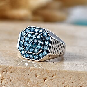 Luxuriant Lab Grown Blue Diamond SI 1.50 ctw Men's Ring in Rhodium Over Sterling Silver (Size 10.0)