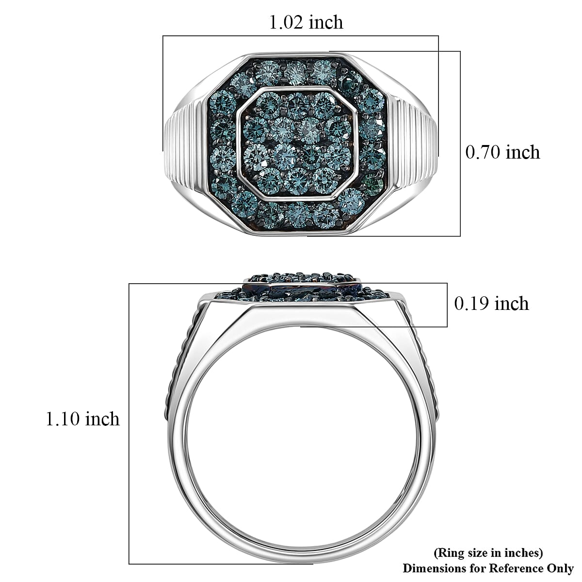 Luxuriant Lab Grown Blue Diamond SI 1.50 ctw Men's Ring in Rhodium Over Sterling Silver (Size 11.0)