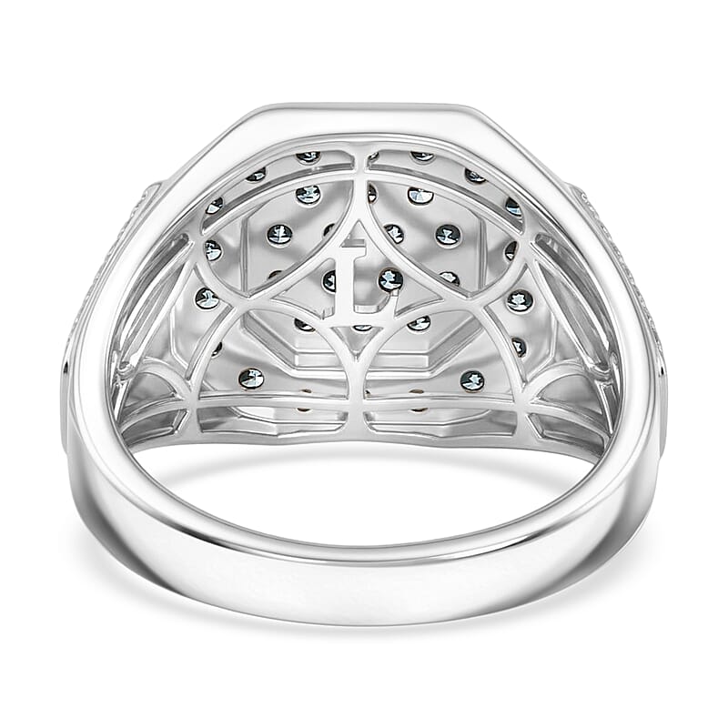 Luxuriant Lab Grown Blue Diamond SI 1.50 ctw Men's Ring in Rhodium Over Sterling Silver (Size 9.0)