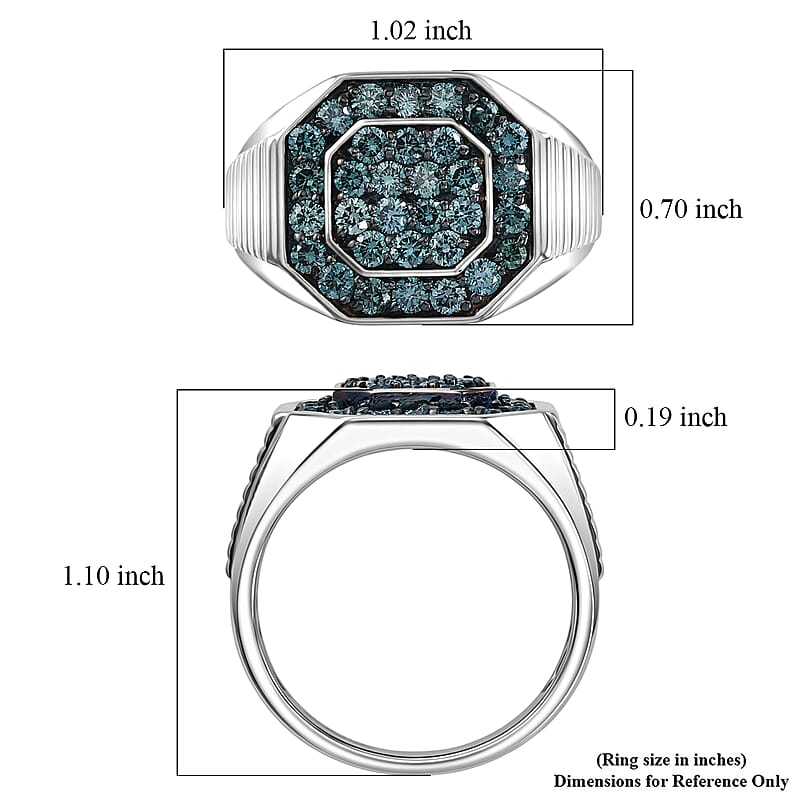 Luxuriant Lab Grown Blue Diamond SI 1.50 ctw Men's Ring in Rhodium Over Sterling Silver (Size 9.0)