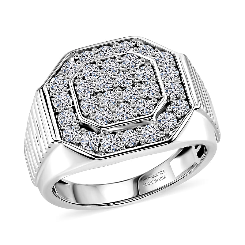 Luxuriant Lab Grown Diamond G-H SI 1.50 ctw Men's Ring in Rhodium Over Sterling Silver (Size 10.0)