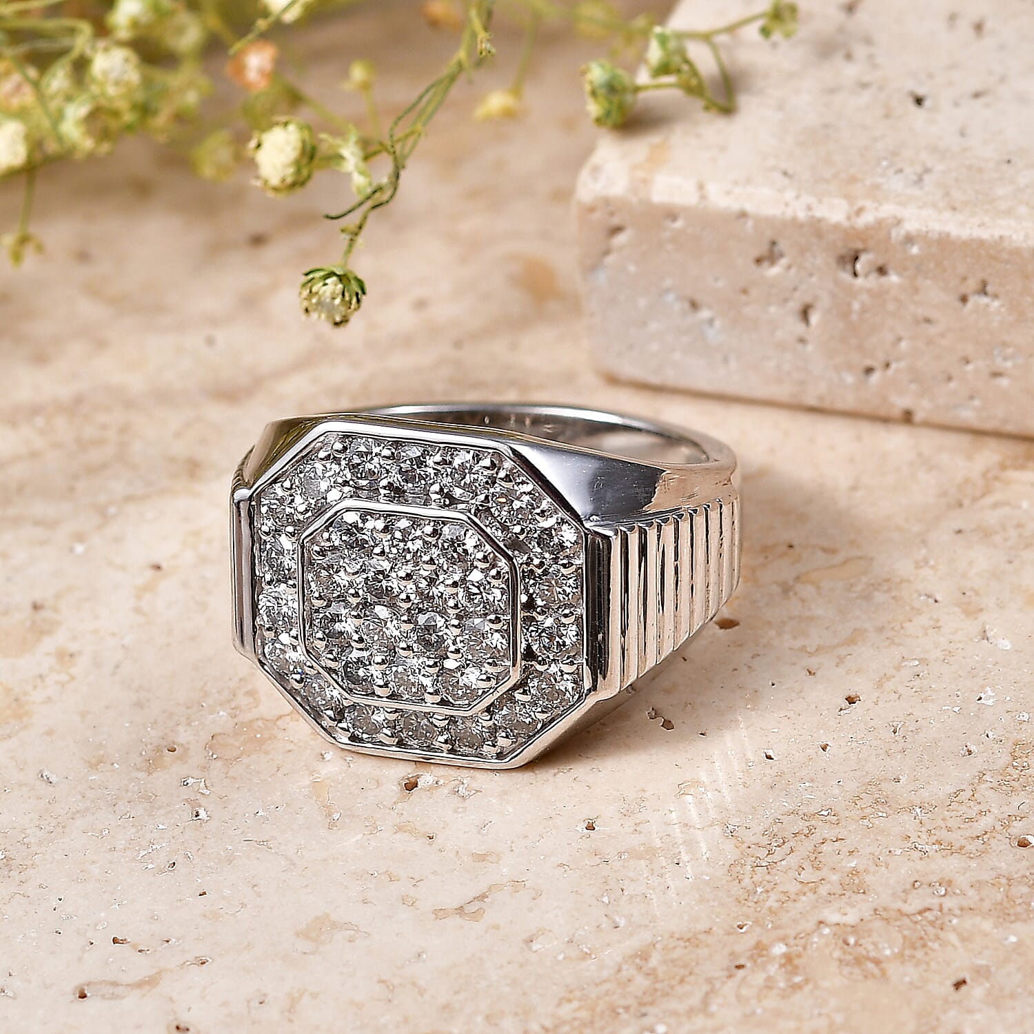 Luxuriant Lab Grown Diamond G-H SI 1.50 ctw Men's Ring in Rhodium Over Sterling Silver (Size 10.0)