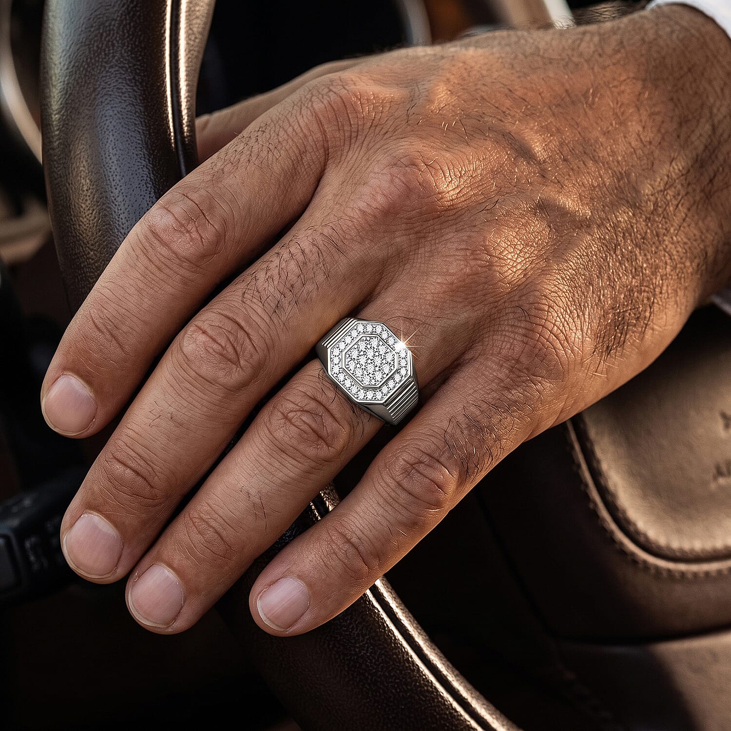 Luxuriant Lab Grown Diamond G-H SI 1.50 ctw Men's Ring in Rhodium Over Sterling Silver (Size 10.0)