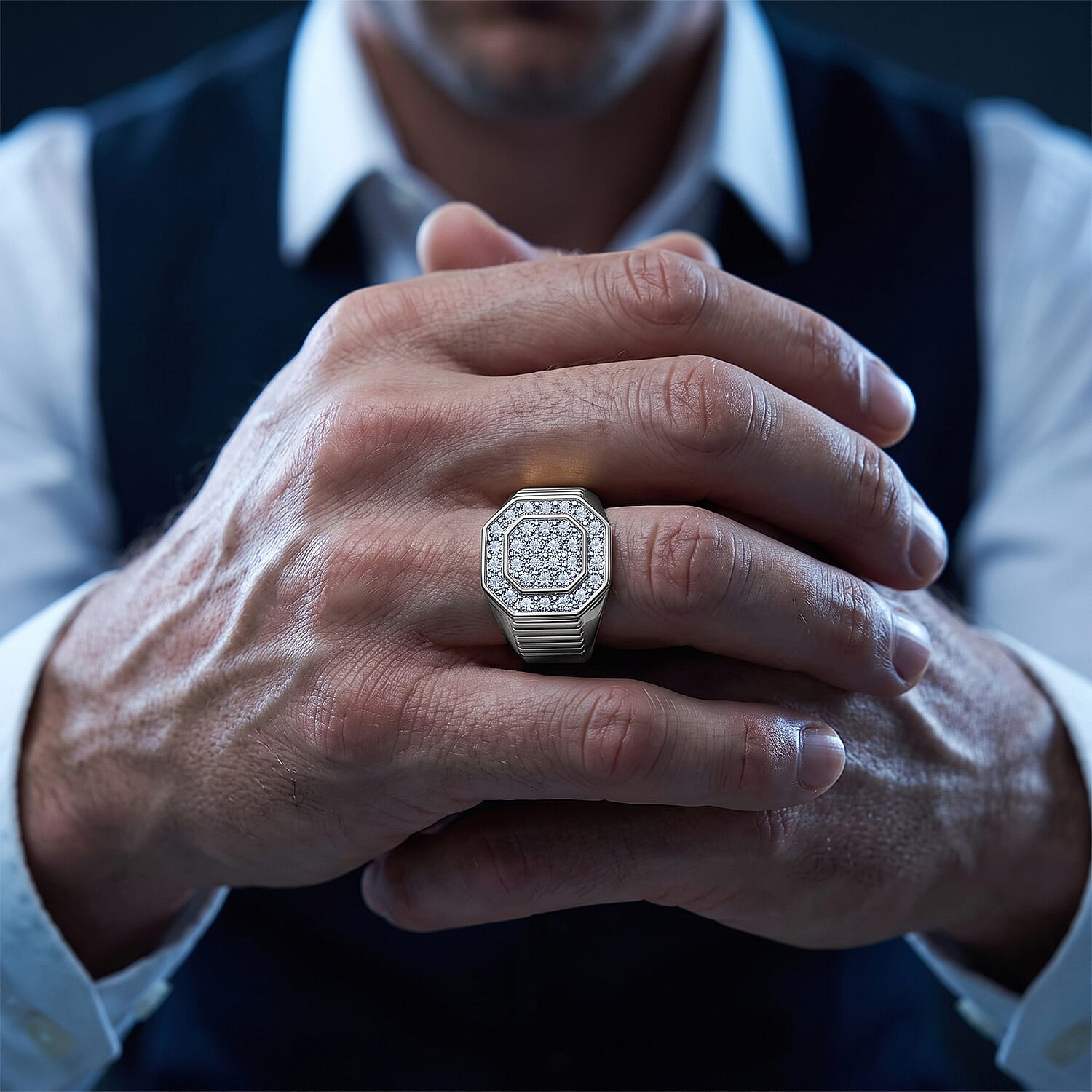 Luxuriant Lab Grown Diamond G-H SI 1.50 ctw Men's Ring in Rhodium Over Sterling Silver (Size 10.0)