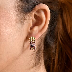 D'Joy AAA Multi-Tourmaline 7.0 ctw Floral Symphony Hoop Earrings in Rhodium Over Sterling Silver