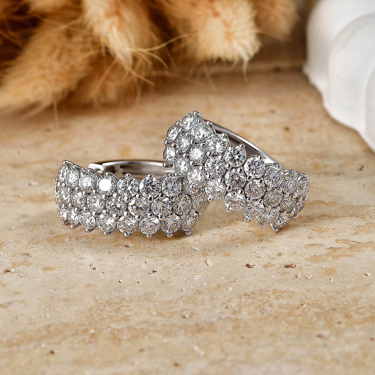 D'Joy AAA Moissanite 6.15 ctw Hoop Earrings in Rhodium Over Sterling Silver image number 1