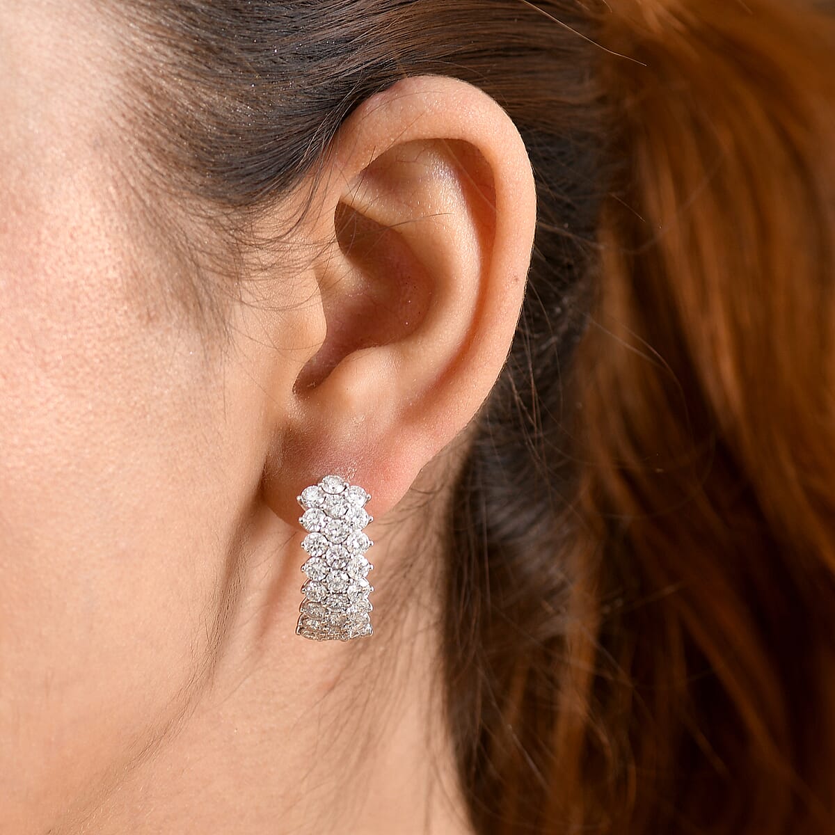 D'Joy AAA Moissanite 6.15 ctw Hoop Earrings in Rhodium Over Sterling Silver image number 2