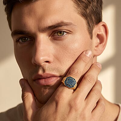 Luxuriant Lab Grown Green Diamond SI 1.50 ctw Men's Ring in 18K Vermeil Yellow Gold Over Sterling Silver (Size 9.0)
