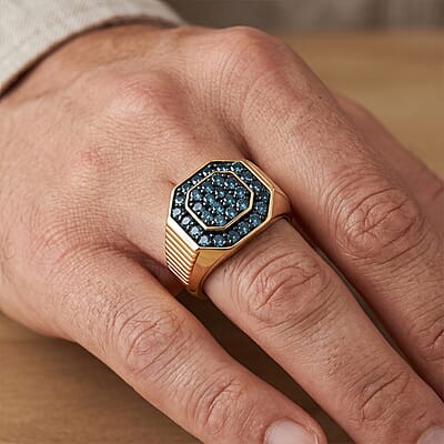 Luxuriant Lab Grown Green Diamond SI 1.50 ctw Men's Ring in 18K Vermeil Yellow Gold Over Sterling Silver (Size 9.0)