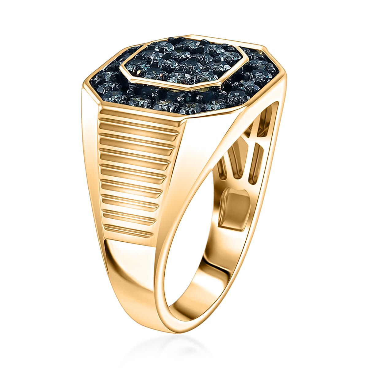 Luxuriant Lab Grown Green Diamond SI 1.50 ctw Men's Ring in 18K Vermeil Yellow Gold Over Sterling Silver (Size 9.0)