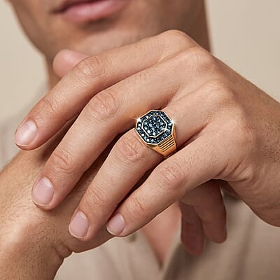 Luxuriant Lab Grown Green Diamond SI 1.50 ctw Men's Ring in 18K Vermeil Yellow Gold Over Sterling Silver (Size 9.0)