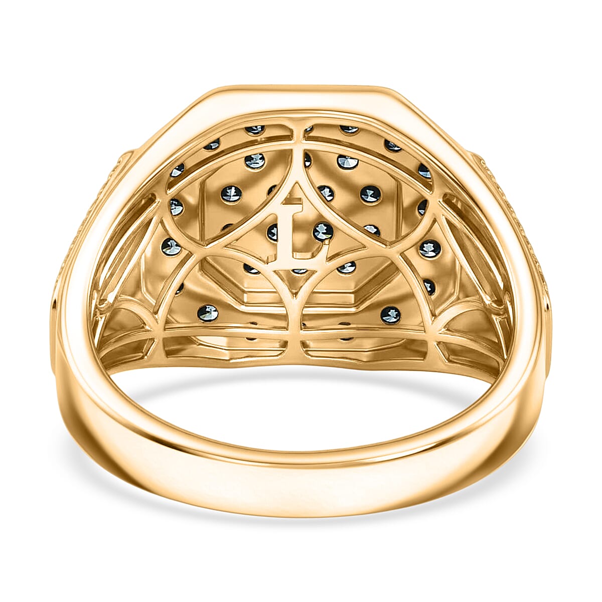 Luxuriant Lab Grown Green Diamond SI 1.50 ctw Men's Ring in 18K Vermeil Yellow Gold Over Sterling Silver (Size 9.0)