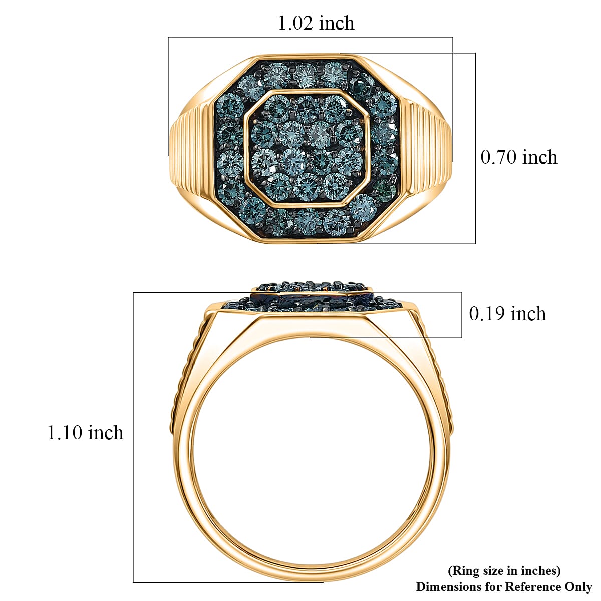 Luxuriant Lab Grown Green Diamond SI 1.50 ctw Men's Ring in 18K Vermeil Yellow Gold Over Sterling Silver (Size 9.0)