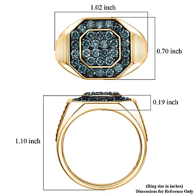 Luxuriant Lab Grown Green Diamond SI 1.50 ctw Men's Ring in 18K Vermeil Yellow Gold Over Sterling Silver (Size 9.0)