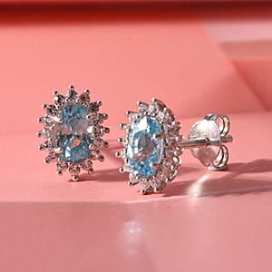 D'Joy Premium Cambodian Blue Zircon and Multi Gemstone 2.00 ctw Ocean Bloom Earrings in Rhodium Over Sterling Silver