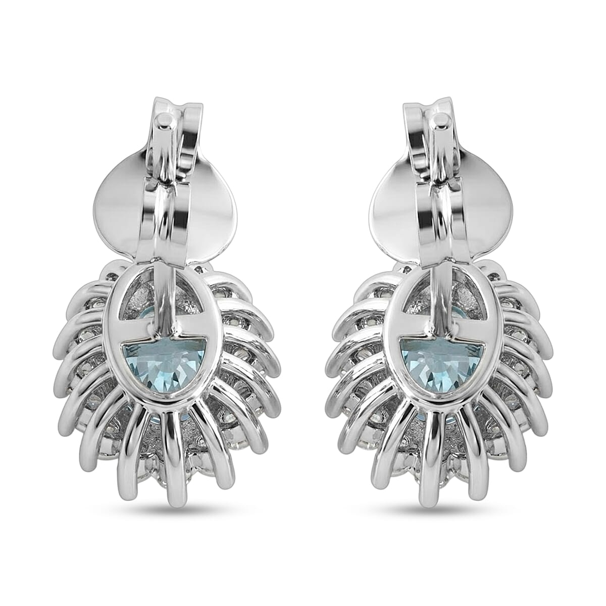 D'Joy Premium Cambodian Blue Zircon and Multi Gemstone 1.80 ctw Ocean Bloom Earrings in Rhodium Over Sterling Silver