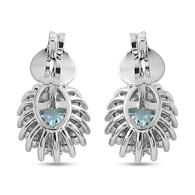 D'Joy Premium Cambodian Blue Zircon and Multi Gemstone 1.80 ctw Ocean Bloom Earrings in Rhodium Over Sterling Silver