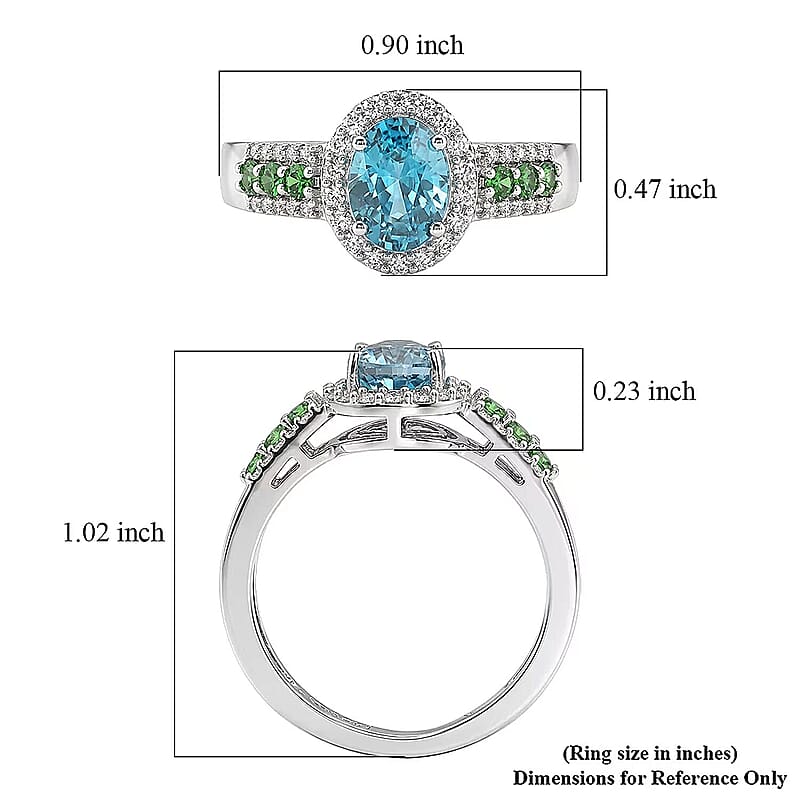 D'Joy Premium Cambodian Blue Zircon and Multi Gemstone 2.80 ctw Ring in Rhodium Over Sterling Silver (Size 5.0)